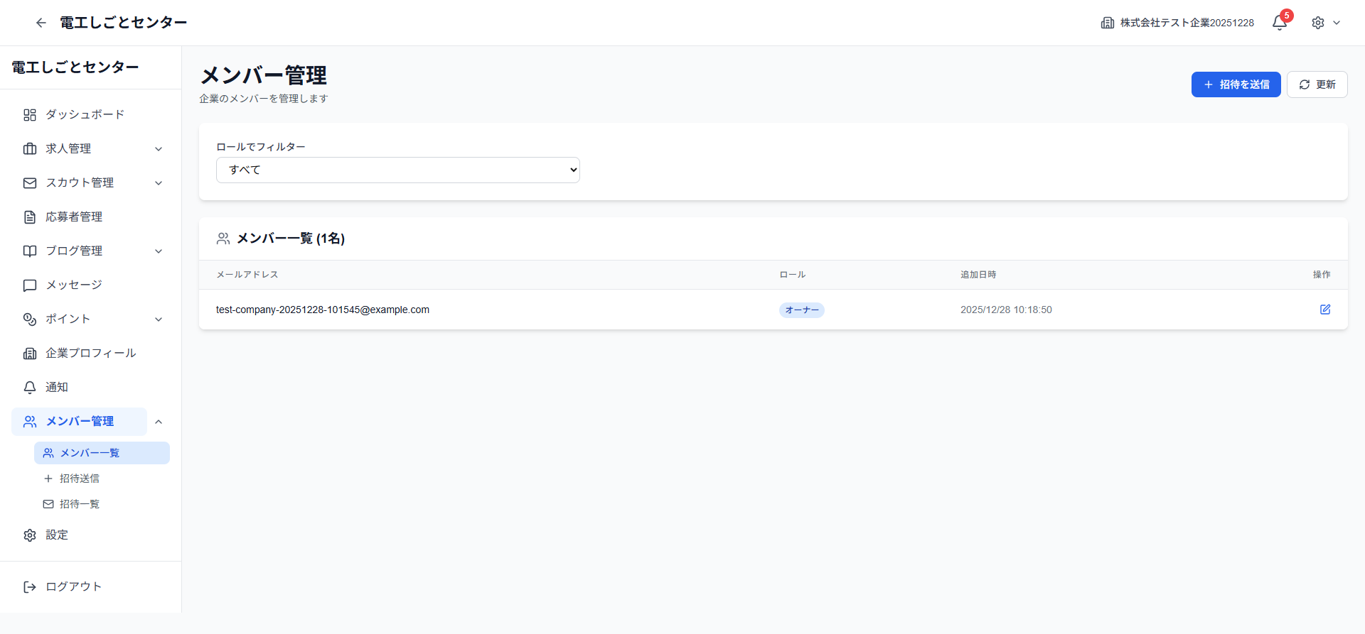 メンバー一覧ページ全体