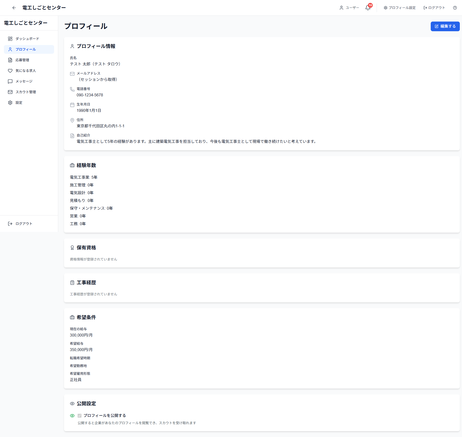 プロフィール閲覧ページ全体