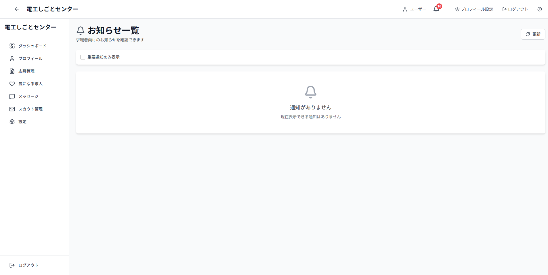 通知一覧ページ全体